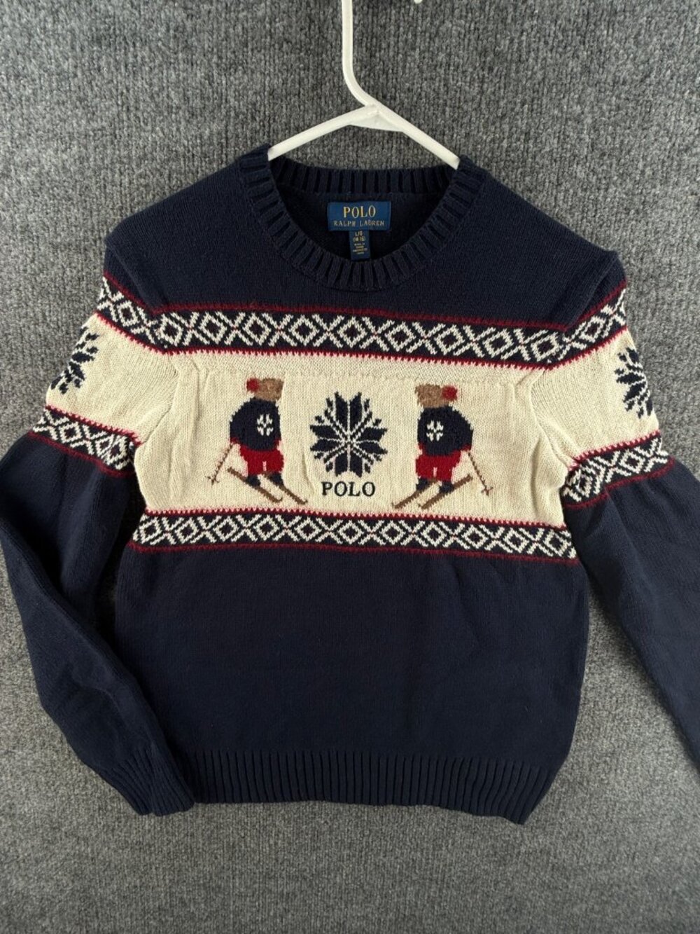 Polo Ralph Lauren Ski Bears Sweater Fair Isle Boys Large Cotton Wool 14-16